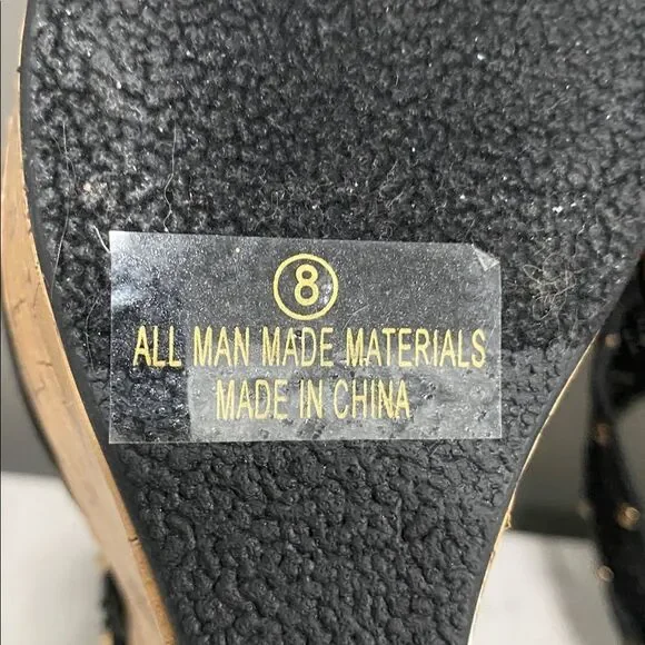 VENUS Black and Tan Beaded Mesh Wedge Sandals Size 8 - Picture 13 of 13